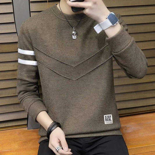 Autumn and Winter Men's Round Neck Warm and Comfortable Sweater Plus Velvet Thick Long-sleeved T-shirt Loose Top