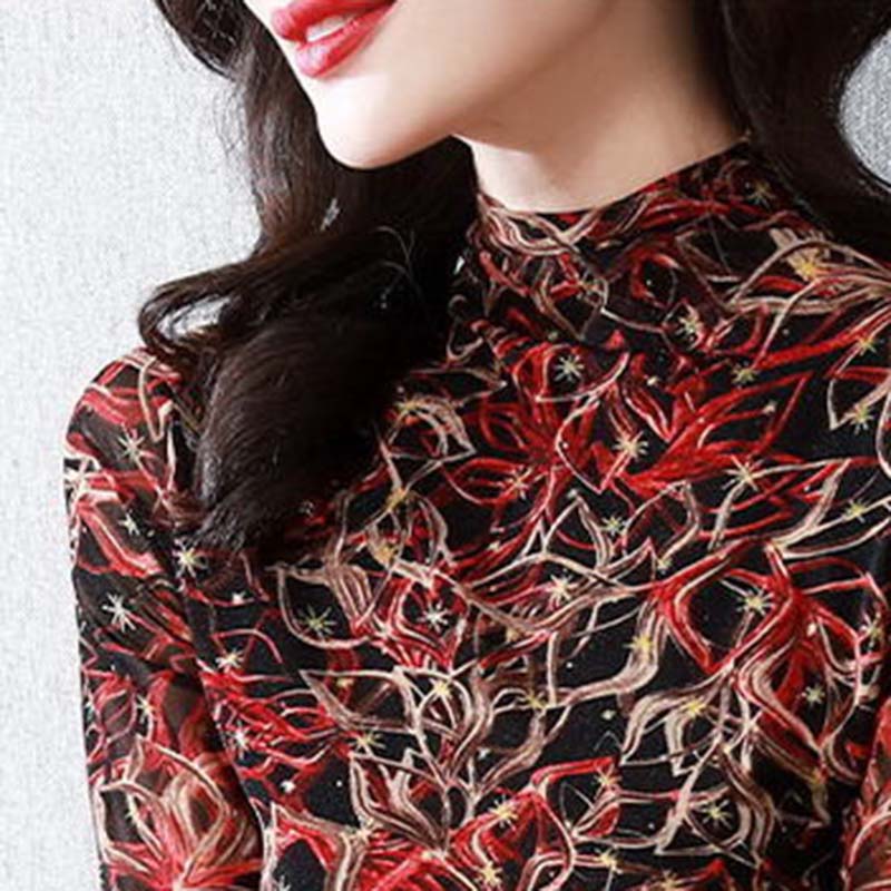 Thin Print Slim Half Turtleneck Letter Top T-shirt Bottoming Shirt Women's Spring and Autumn T-shirt