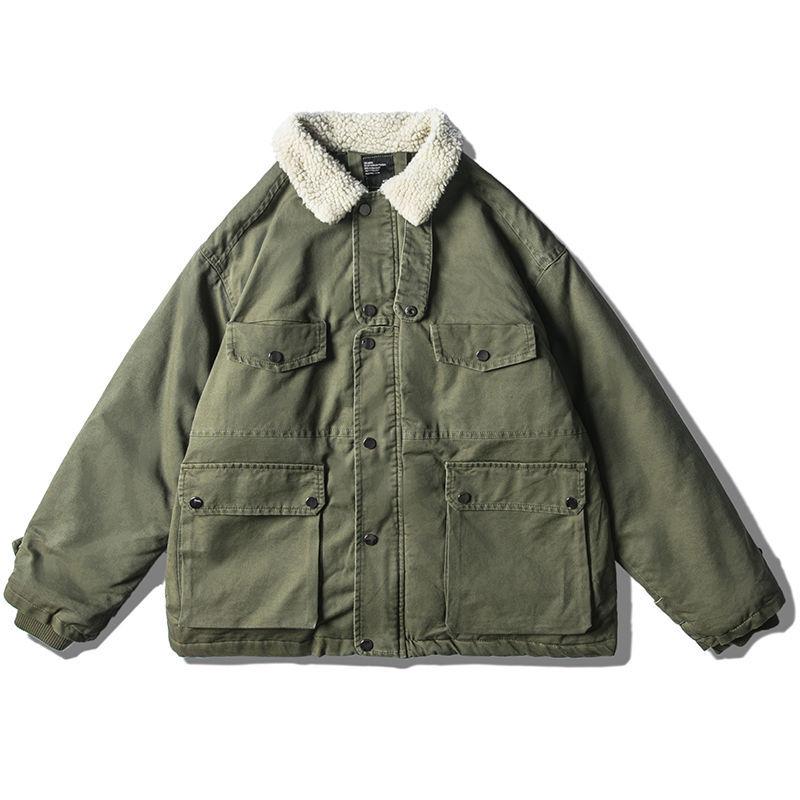 Winter Workwear Lamb Wool Coat Men's Trendy Brand Loose Plus Velvet Thick Padded Coat Trend Wild Padded Jacket