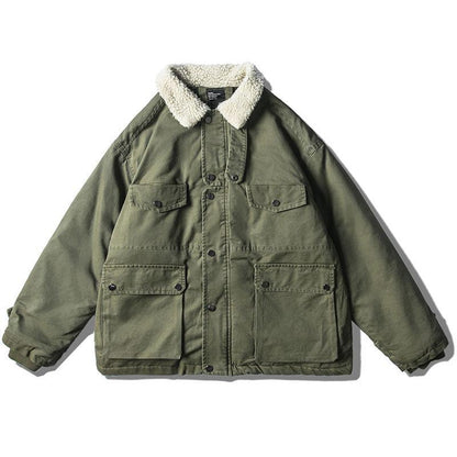 Winter Workwear Lamb Wool Coat Men's Trendy Brand Loose Plus Velvet Thick Padded Coat Trend Wild Padded Jacket