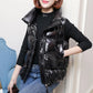 Autumn and Winter Women's Vest Short Down  Korean Patent Leather Bright Top Solid Color Sleeveless Jacket