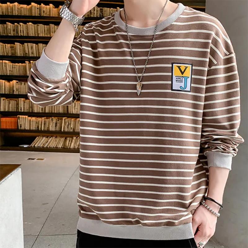 Men's Sweater Autumn Trend Tops Youth Striped Bottoming Long-sleeved Autumn Sweatshirts