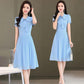 Women's Summer Skirt V-Neck Sweet Solid Color Tie Bow A-Line Dress