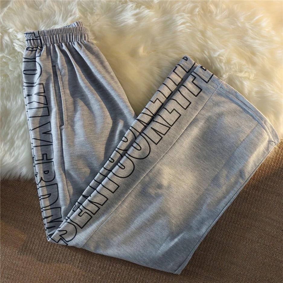 Women's Summer Letter Wide Leg Pants Loose Ins High Street Vertical Straight Tube Men's and Women's Sports Casual Pants