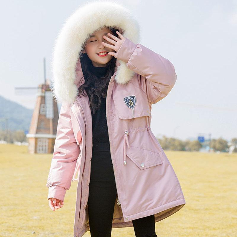 Girls Big Fur Collar Winter Coat Thicken Korean Style Pie To Overcome cotton clothes Warm and Windproof Plus Fleece Jacket