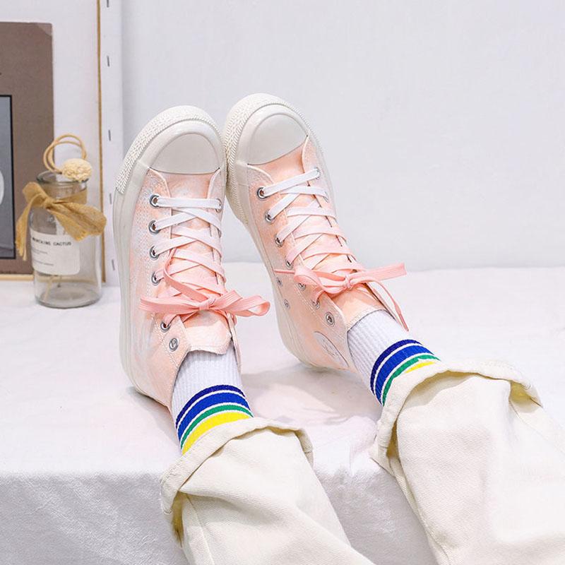Gradient Color Lace-up Canvas Shoes Female Students Korean Style High-top Shoes Female Tie-dye Shoes