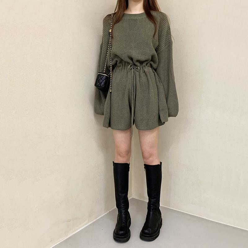 Sweater Jumpsuit Women Casual Playsuits Drawstring Waist Long-sleeved Knitted Wide-leg Jumpsuit Korean Loose Rompers Overalls