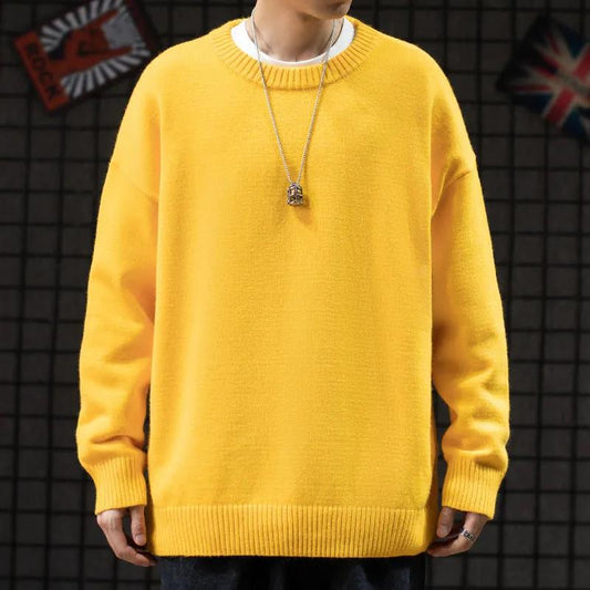 Fall Solid Color Pullover Sweater Men's Korean Version of The Trend Loose Thin Sweater Men's Bottoming Sweater