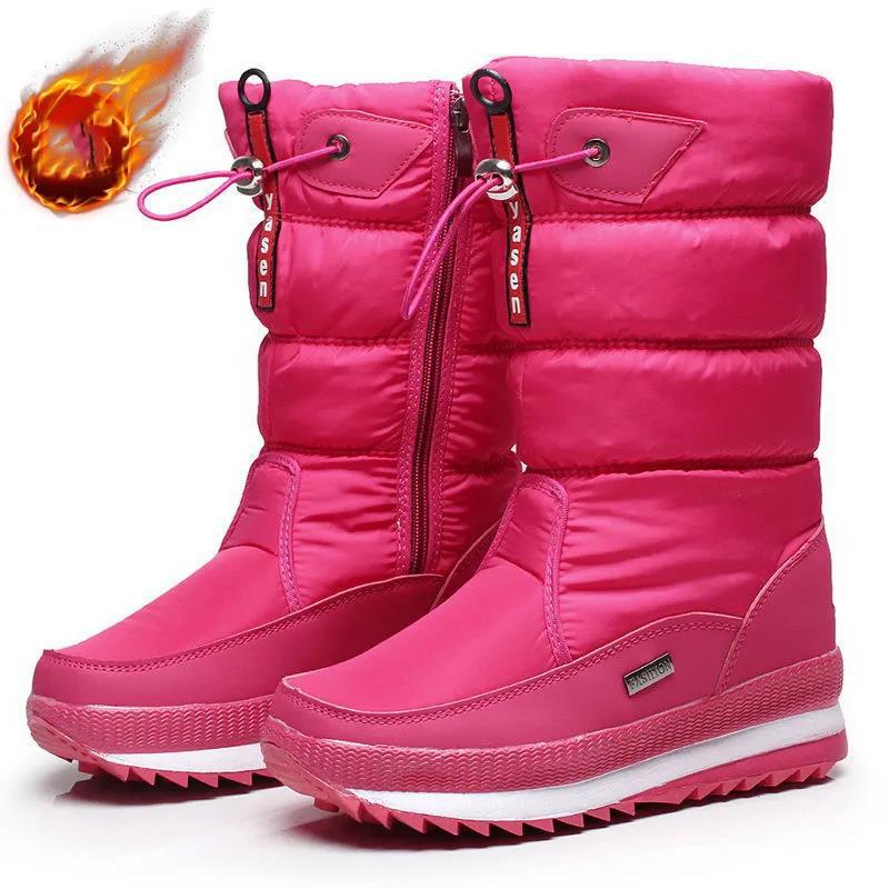 Outdoor Ski Boots Winter Plus Velvet Thick Printing Mid-tube Snow Boots Waterproof Non-slip Women's High-top Boots