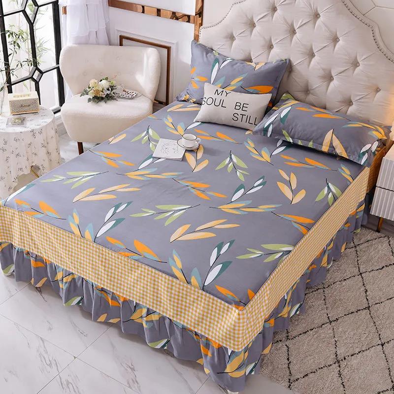 One-piece Mattress Cover Cotton Korean Version Printing Non-slip Simmons Protective Cover Four Seasons Universal Mattress Dust Cover