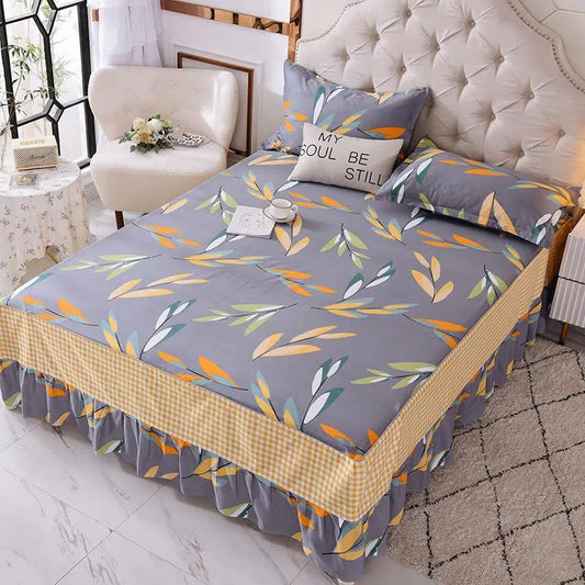 One-piece Mattress Cover Cotton Korean Version Printing Non-slip Simmons Protective Cover Four Seasons Universal Mattress Dust Cover