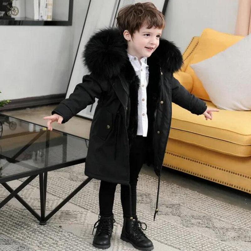 Kids Fur Parkas for Boys and Girls Winter Thick Warm Hooded Faux Fur Coat Unisex  Parka Jacket with Faux Fur Collar Outwear