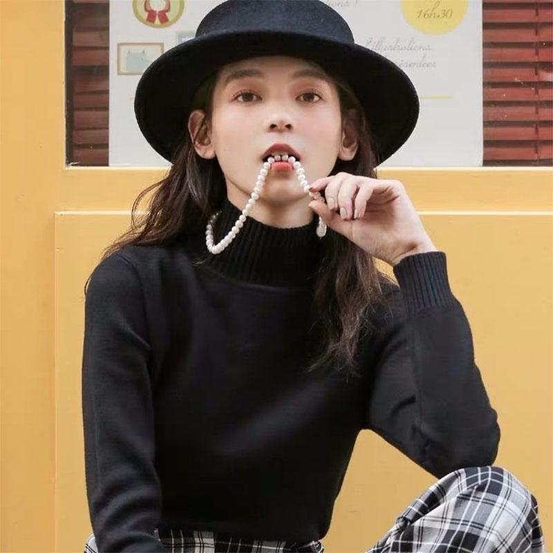 Autumn and Winter Women's Half-high Neck Pullover Sweater Long-sleeved Knitted Bottoming Shirt Slim All-match Blouse Women