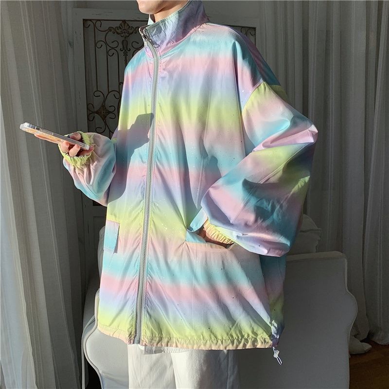 Reversible Jacket for Men and Women with Loose Top Gradient Color Casual Handsome Jacket Couple Long-sleeved Warm Simple Jacket