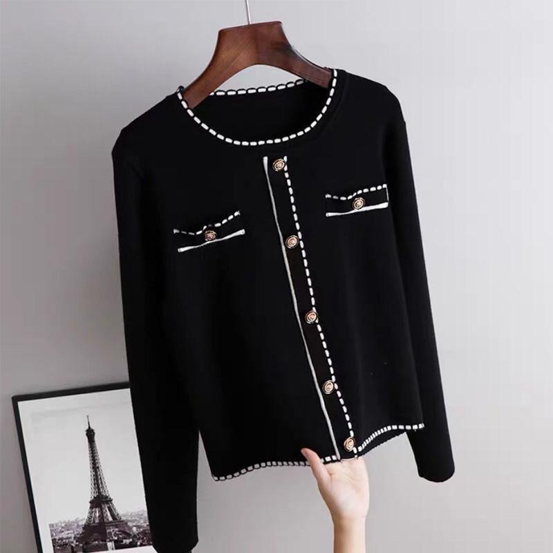 Color-blocking Long-sleeved Knitted Sweater Women's Suit Collar Pocket Shirt Temperament Age-reducing Cardigan