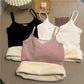 Winter Camisole Crop Top Women Plus Velvet Bralette Spaghetti Strap Corset Tank Top Winter Warm Thermal Vest Innerwear Bralets Yk2 Cami Black