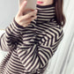 Autumn and Winter High-neck Casual Sweater Striped Pattern Loose Padded Bottoming Shirt Fashion All-match Female Top