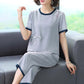 Ladies Embroidered Suit Summer Short Sleeve Pants Top Two Piece Set Casual Loose Homewear Outer Wear Suit Asymmetric Stitching T-Shirt Trousers