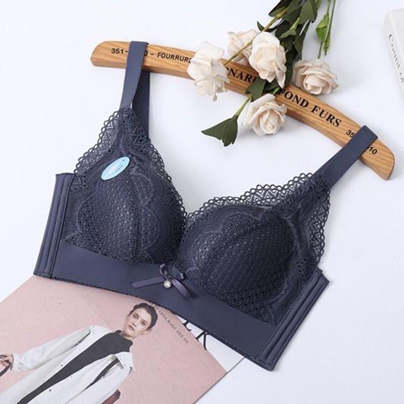 Large Size Women Lace Bras Beauty Back Gathered Bra Front Buckle Fashion Gathered Bras