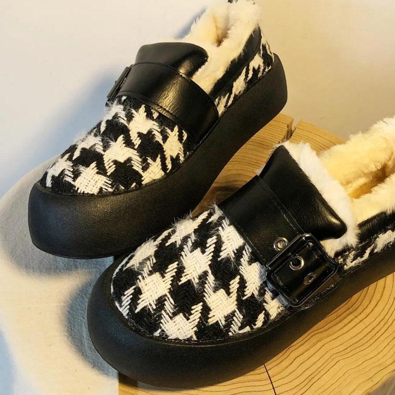 Women's Winter Warm Plus Velvet Padded Cotton Shoes Casual Flat All-match Flat Shoes
