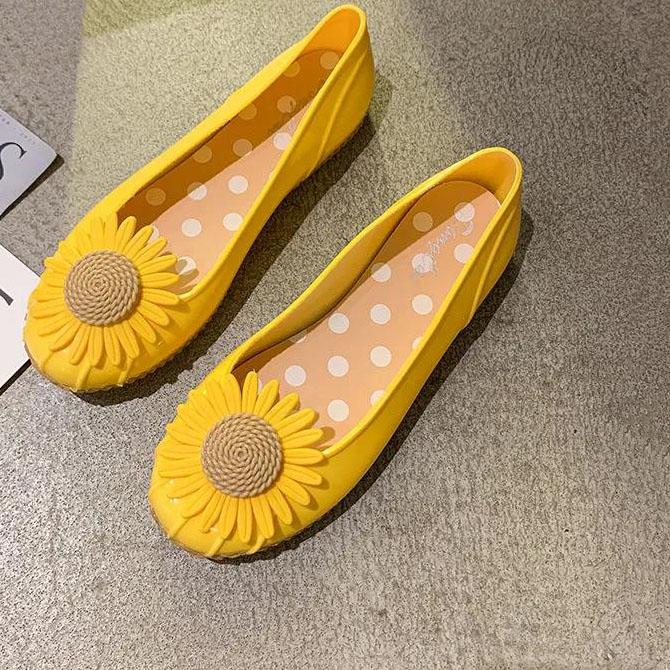 Women's Large Size Rain Shoes Solid Color Non-Slip Waterproof Sunflower Water Shoes Shallow Mouth Slip-On Single Rain Shoes