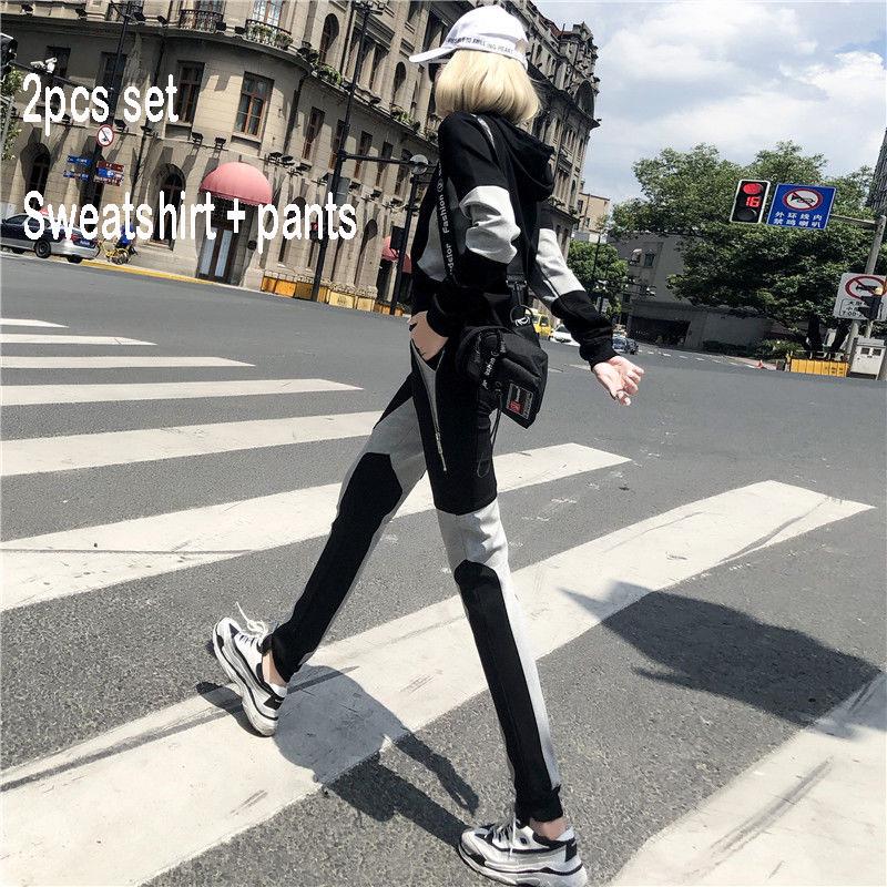 Joker Long Sleeve Casual Sweatshirt Suit Large Size Spring and Autumn Women's 2pcs Set