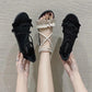 Roman Sandals Women's Summer Flat-bottom Straps All-match Casual Beach Shoes Women's One-word Buckle Flat Sandals Sweet and Light