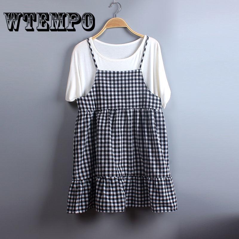 Vintage Women Spaghetti Strap Plaid Check Overalls Dress Casual Irregular Hem Sundress XS-XXL