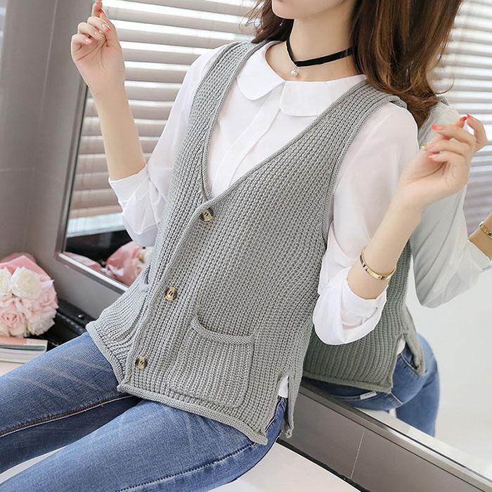 Spring and Autumn Loose Knit Cardigan Waistcoat V-neck Fashion Vest All-match Short Fashion Top