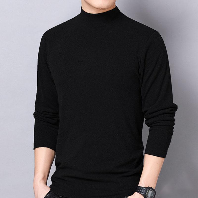 Double-sided Fleece Autumn/winter Sweater Plus Velvet Warm Middle Collar Knitted Bottoming Shirt Suitable for Young and Middle-aged Men