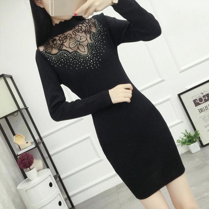 Women Sweater Dress O-neck Full Sleeve Sashes Stretch Vestidos Female Knee-length Knitted Dress