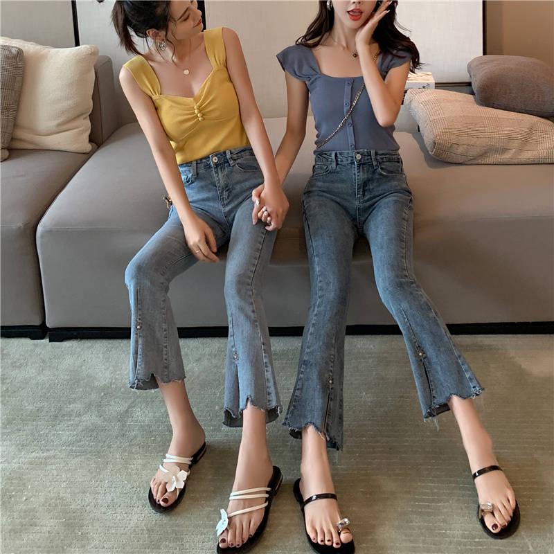 Pants Fashion Womens Button Zipper High Waist Pocket Jeans Casual Sexy Denim Loose Flares Pants