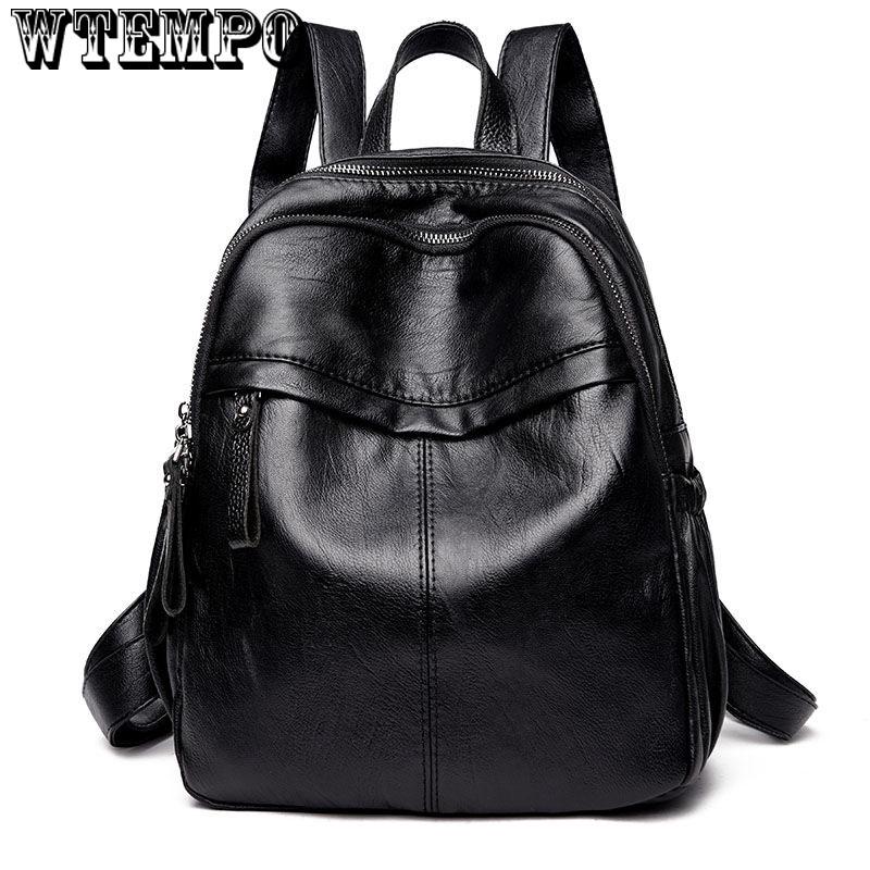 New Vintage fashion black Backpack Women Retro PU Leather Rucksack Big Capacity School Bag