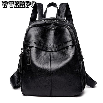 New Vintage fashion black Backpack Women Retro PU Leather Rucksack Big Capacity School Bag