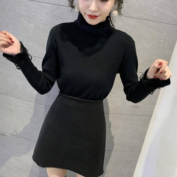Lace Pullover Slim Sweater Female Long-sleeved Was Thin Inside Sweater Trumpet Sleeves
