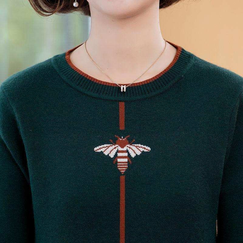 Autumn and Winter Plus Size Mid-length Dress Loose Thick Round Neck Knitted Base Skirt Simple Casual Middle-aged Women Sweater Dress