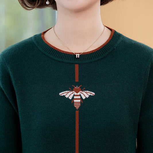 Autumn and Winter Plus Size Mid-length Dress Loose Thick Round Neck Knitted Base Skirt Simple Casual Middle-aged Women Sweater Dress