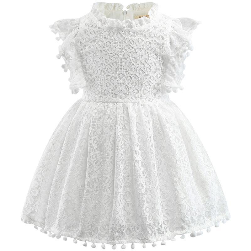 Princess Dress Children's Summer Cotton Dress Girls Korean Style Lace Flying Sleeves Hollow Child