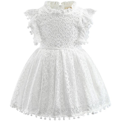 Princess Dress Children's Summer Cotton Dress Girls Korean Style Lace Flying Sleeves Hollow Child