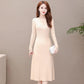 Autumn and Winter Slim-fit Inner Base Skirt Mid-length Casual Pleated Skirt Solid Color Over-the-knee Women's Sweater Dress