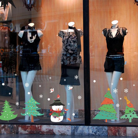 Happy Christmas tree wall stickers living room bedroom window glass door decorative wall stickers