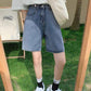 Five Points Denim Shorts Women's Summer High Waist Loose Wide Leg Pants