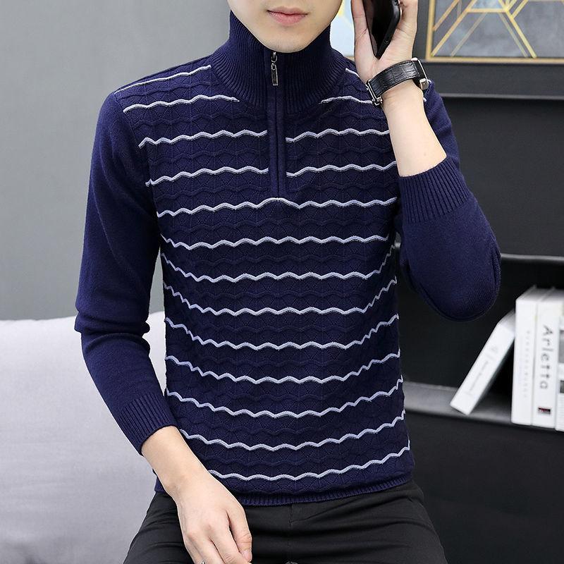 Slim-fit Solid Color Knitted Half High Neck Zipper Sweater Men's Warm and Comfortable Bottoming Shirt