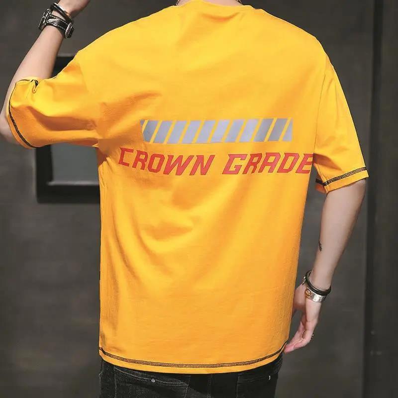 T-shirt for Men O-neck Short Sleeve Thin Shirt Korean Trendy Alphabet Print Tees Soft Casual Loose Pullover for Youth