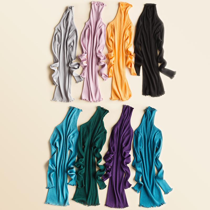 Women Warm Ruffles Turtleneck Knitwear Slim Bottoming Sweater Solid Color Pullover Jumper