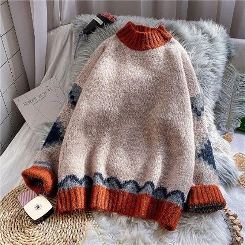 Sweater Women's Winter Thickening Loose and Lazy Wind Autumn and Winter Foreign Style Japanese Pullover Bottoming Sweater
