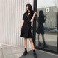 Black Dress Women's Cool Girl Summer Dress Short Sleeve Turn-down Collar Knee-length Daily Wear Office Dating Party