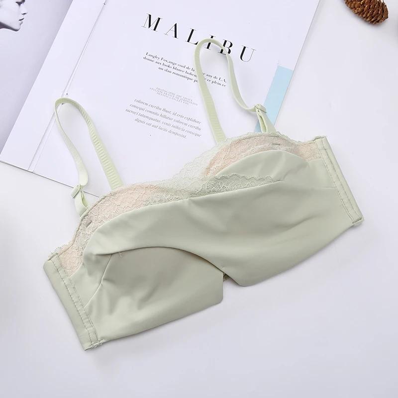 Women's A B Cup Underwear Female No Steel Ring Gathered Small Bra Strapless Bra Junior High School Students Korean Style Solid Lace Brassiere