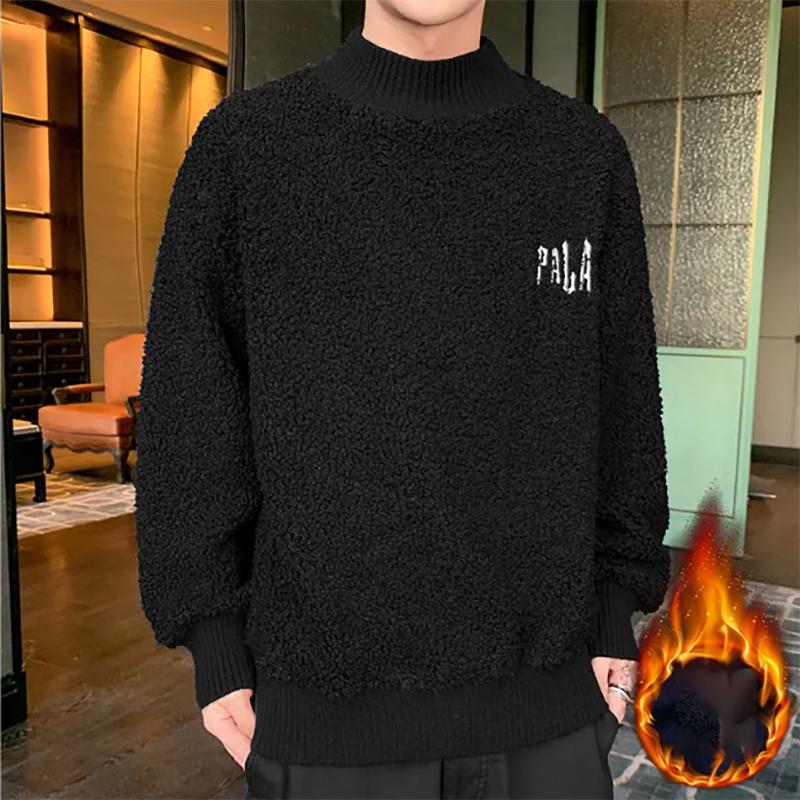 Men's Sweatshirts Korean Version of The Trend of Winter Half High Collar Lamb Cashmere Tide Brand Loose Plus Velvet Thick Sweater
