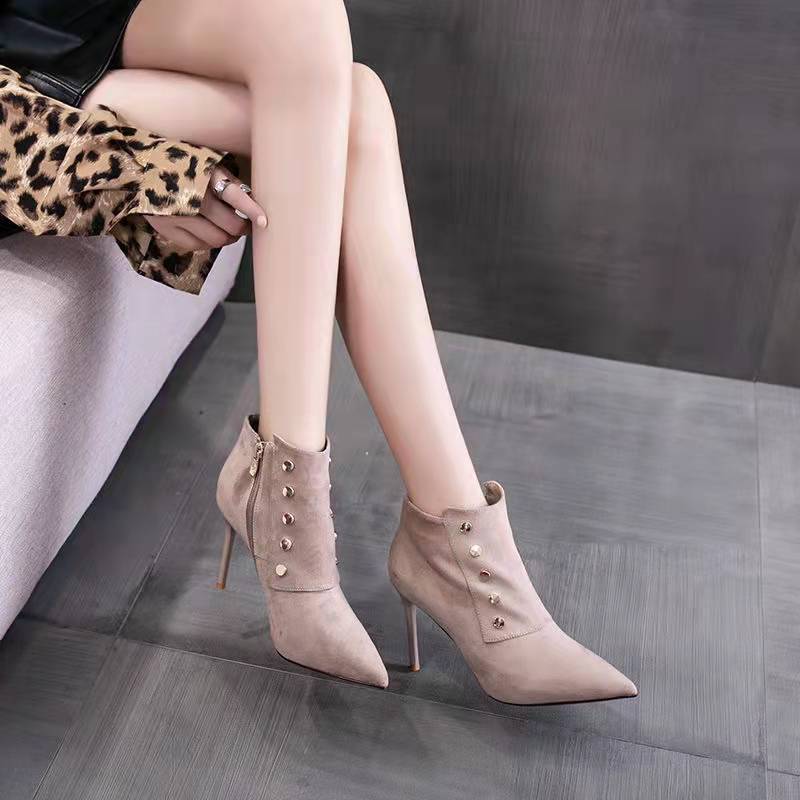 Winter Autumn High Heels Shoes Fashion Pointed Toe Pump Ladies Stilettos Boots Women Ankle Boots